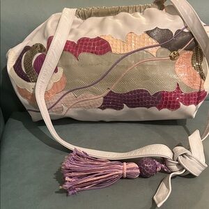 Carlos Fiori Vintage White Soft Leather Bag With Snakeskin and Lizard designs